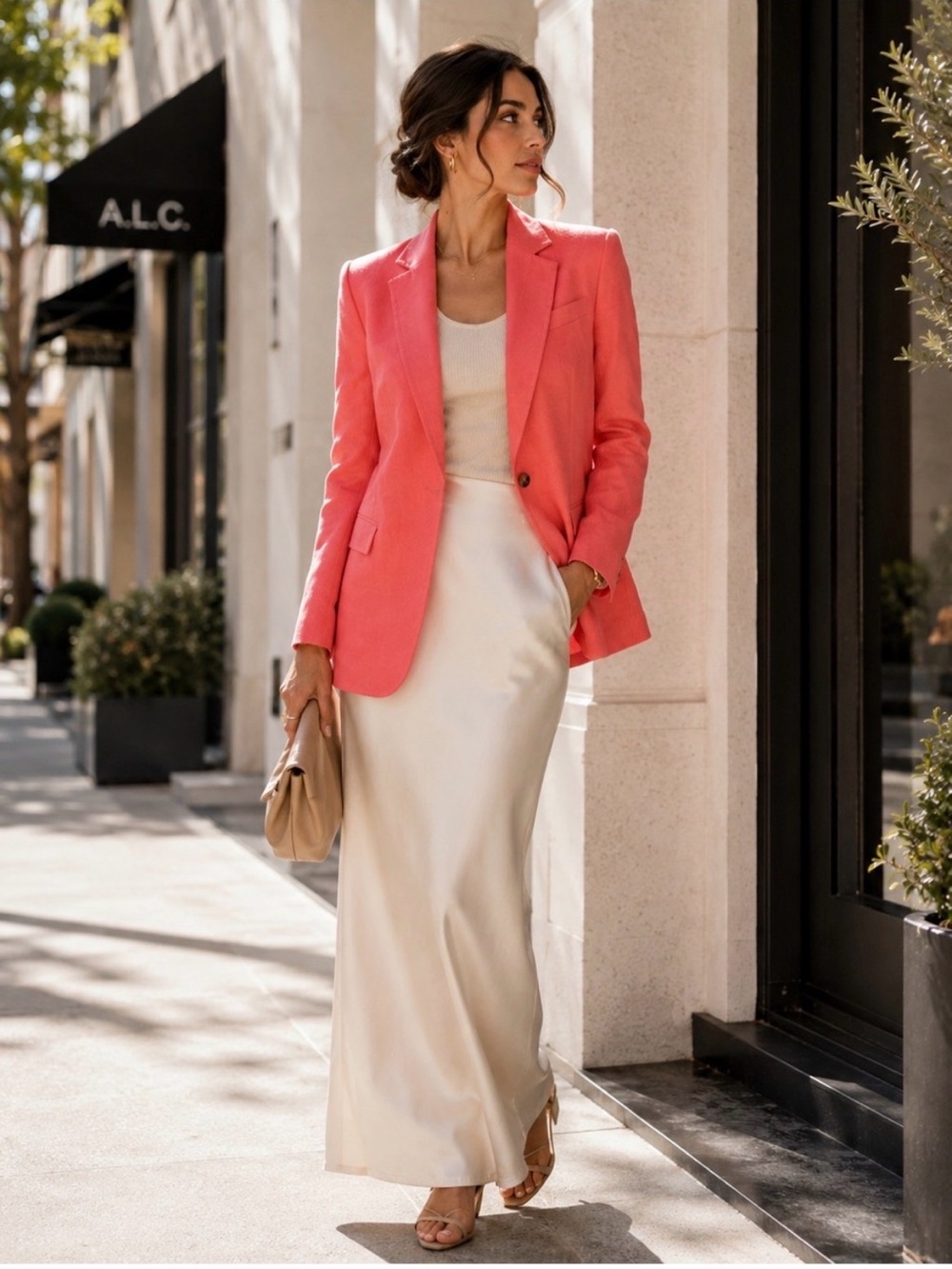 A.L.C Donovan Linen-Blend Blazer Grapefruit Coral Single-Button Tailored Size 6